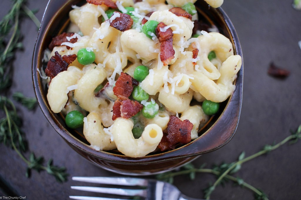 Creamy Mac and Cheese with Peas, Bacon, and Caramelized Onions-34 - The ...