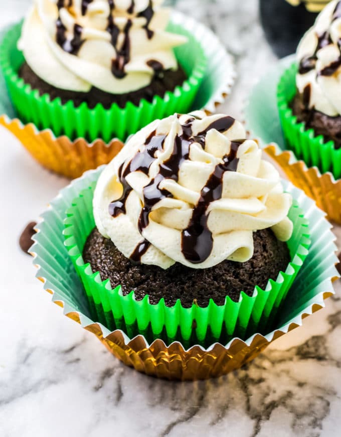 St. Patricks Day dessert - chocolate cupcakes with Guinness