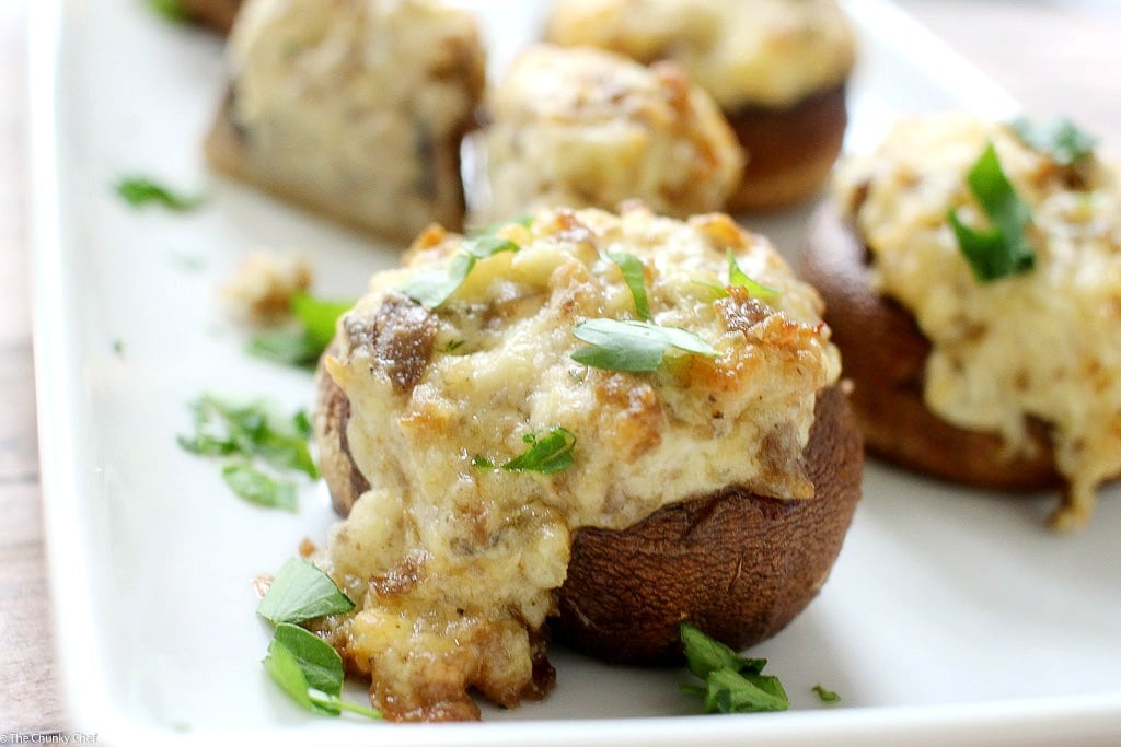 Sausage and Cheese Stuffed Mushrooms-12 - The Chunky Chef