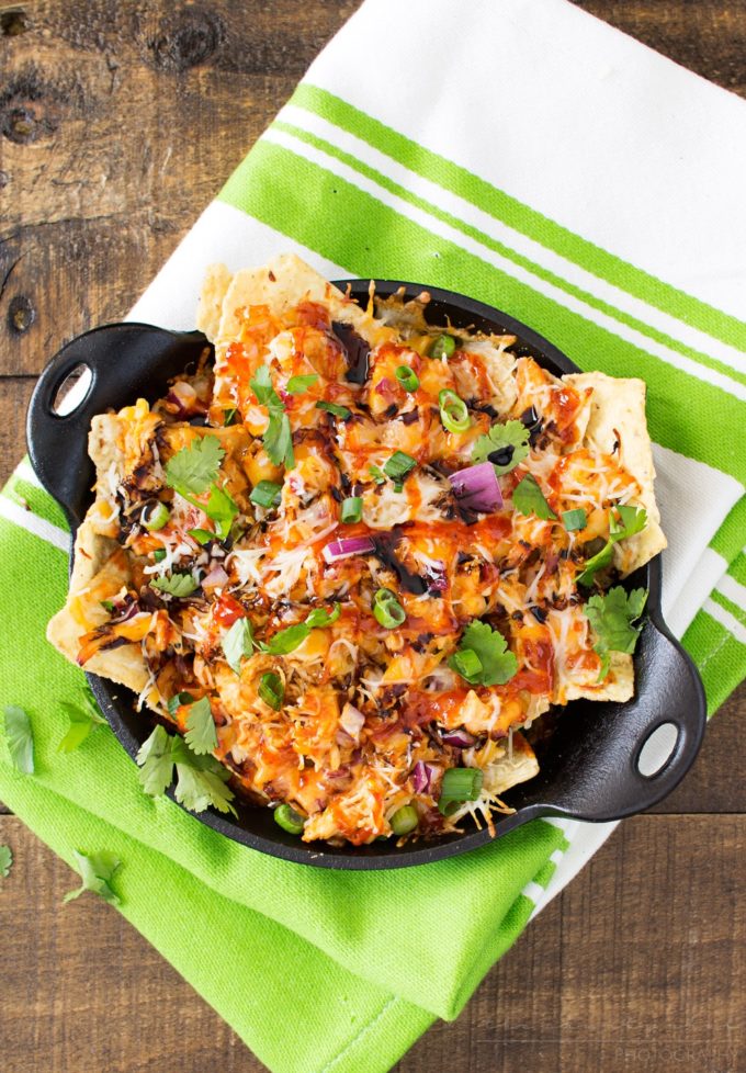 Oven Baked BBQ Chicken Pizza Nachos - The Chunky Chef