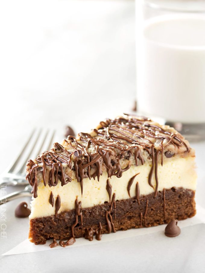 Brownie Bottom Cookie Dough Cheesecake - The Chunky Chef