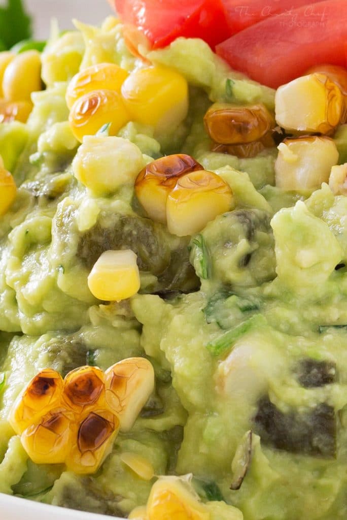 Roasted Poblano and Charred Corn Guacamole - The Chunky Chef