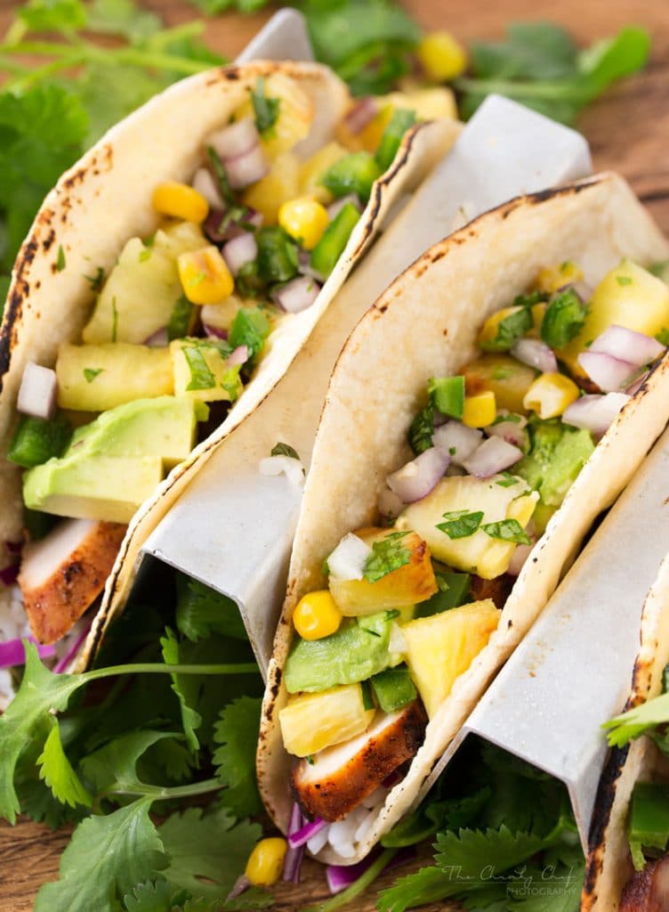 Tequila Lime Chicken Tacos with Grilled Pineapple Salsa - The Chunky Chef