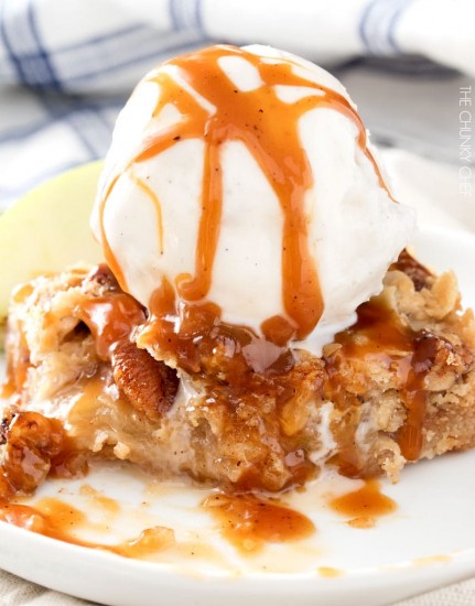 Caramel Apple Pie Bars with Cinnamon Pecan Streusel - The Chunky Chef