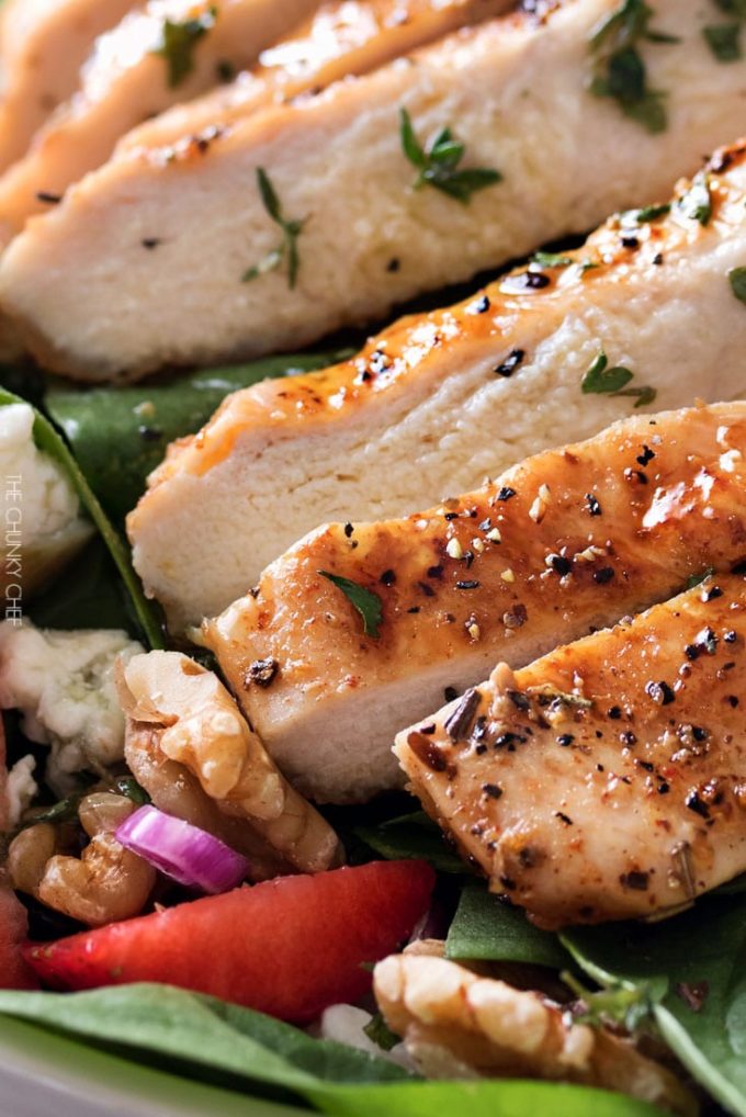 Grilled Chicken Strawberry Spinach Salad - The Chunky Chef