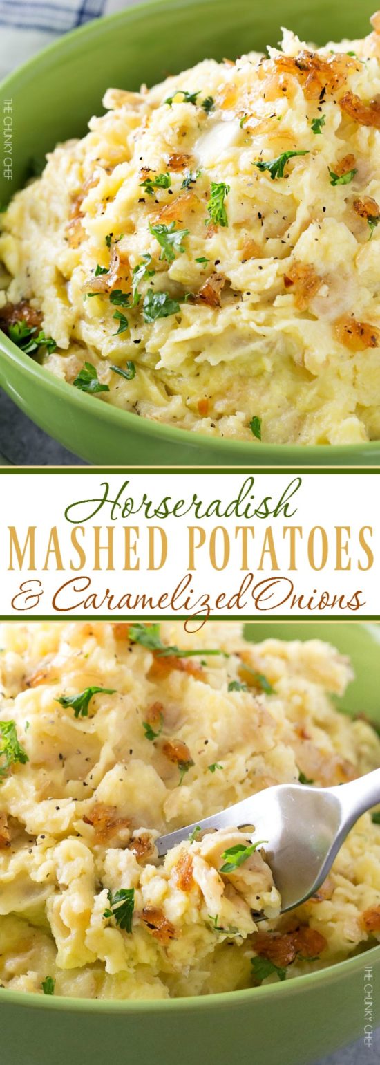 Horseradish Mashed Potatoes with Caramelized Onions - The Chunky Chef