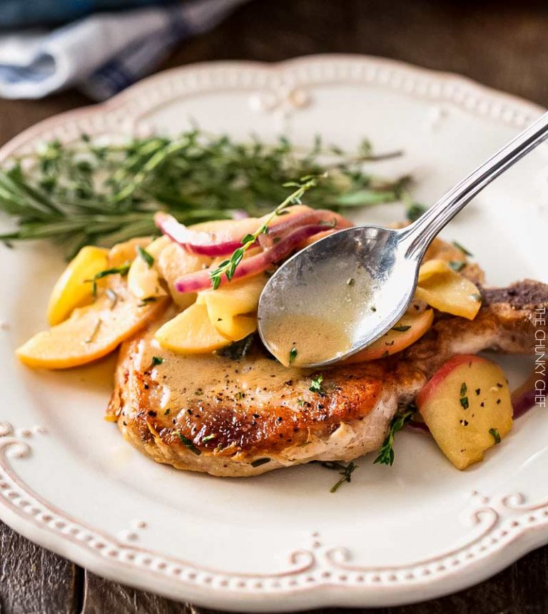 One Pan Pork Chops With Apples And Onions - The Chunky Chef