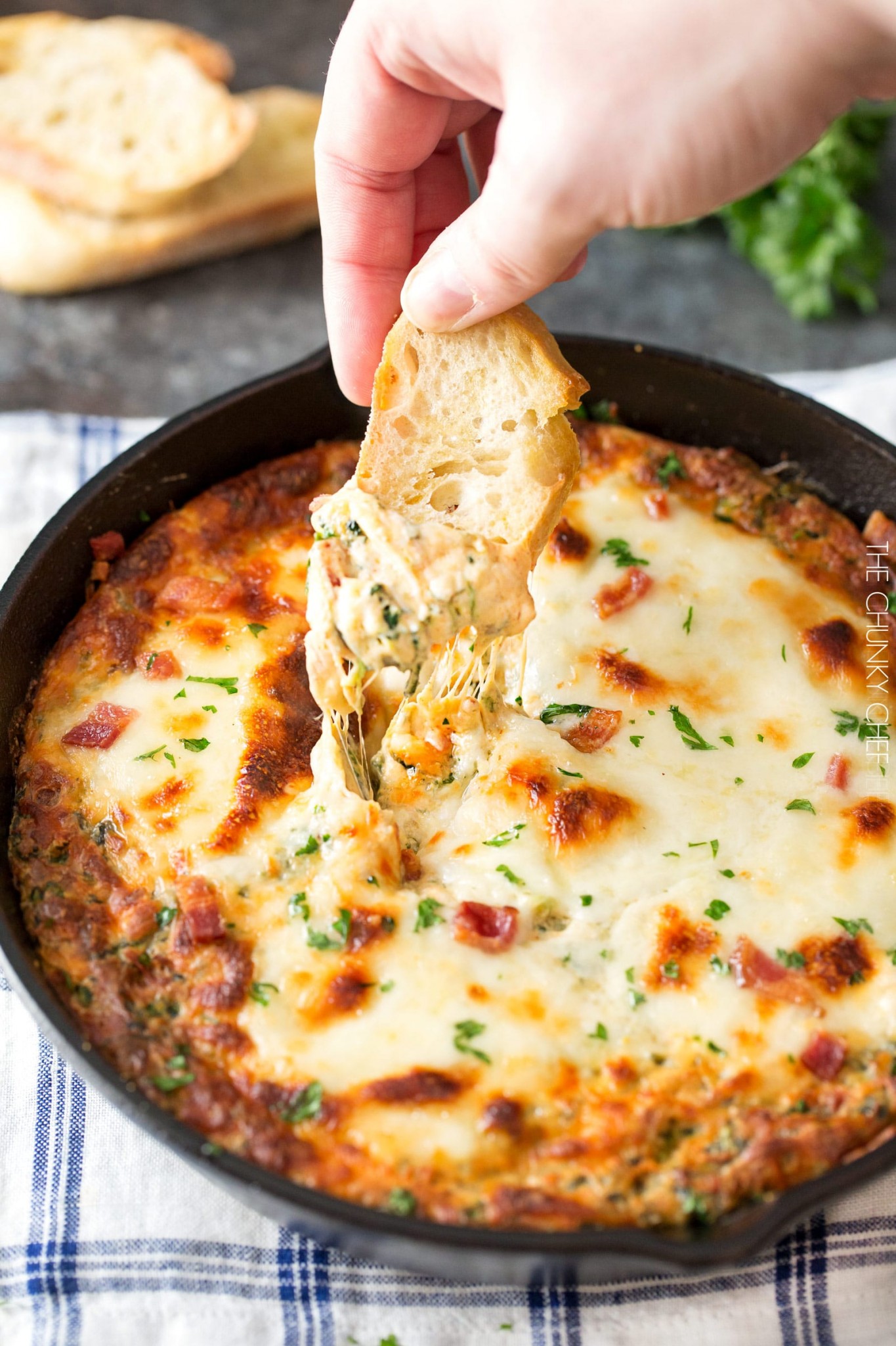 Cheesy Bacon Spinach Dip - The Chunky Chef