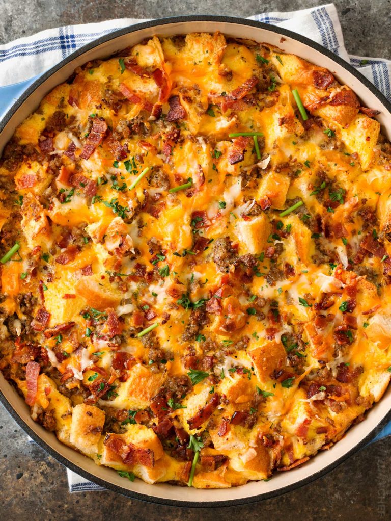 Loaded Overnight Breakfast Casserole - The Chunky Chef