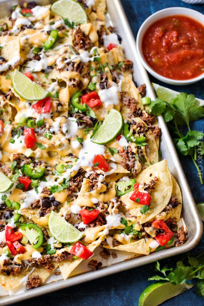 Beef and Bean Sheet Pan Nachos - The Chunky Chef