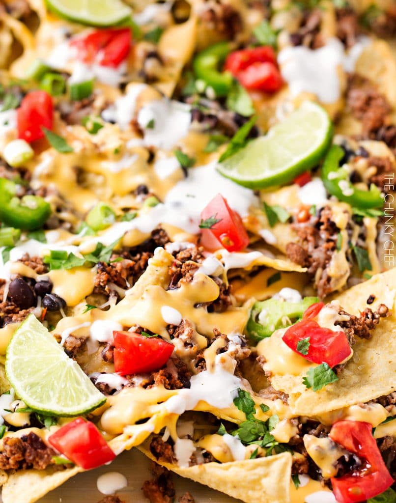 Beef and Bean Sheet Pan Nachos - The Chunky Chef