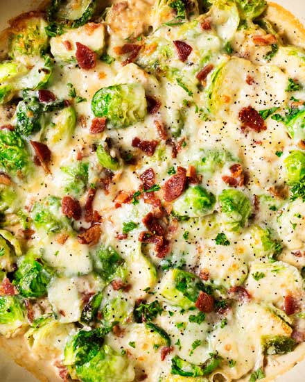 Cheesy Brussels Sprouts with Bacon - The Chunky Chef