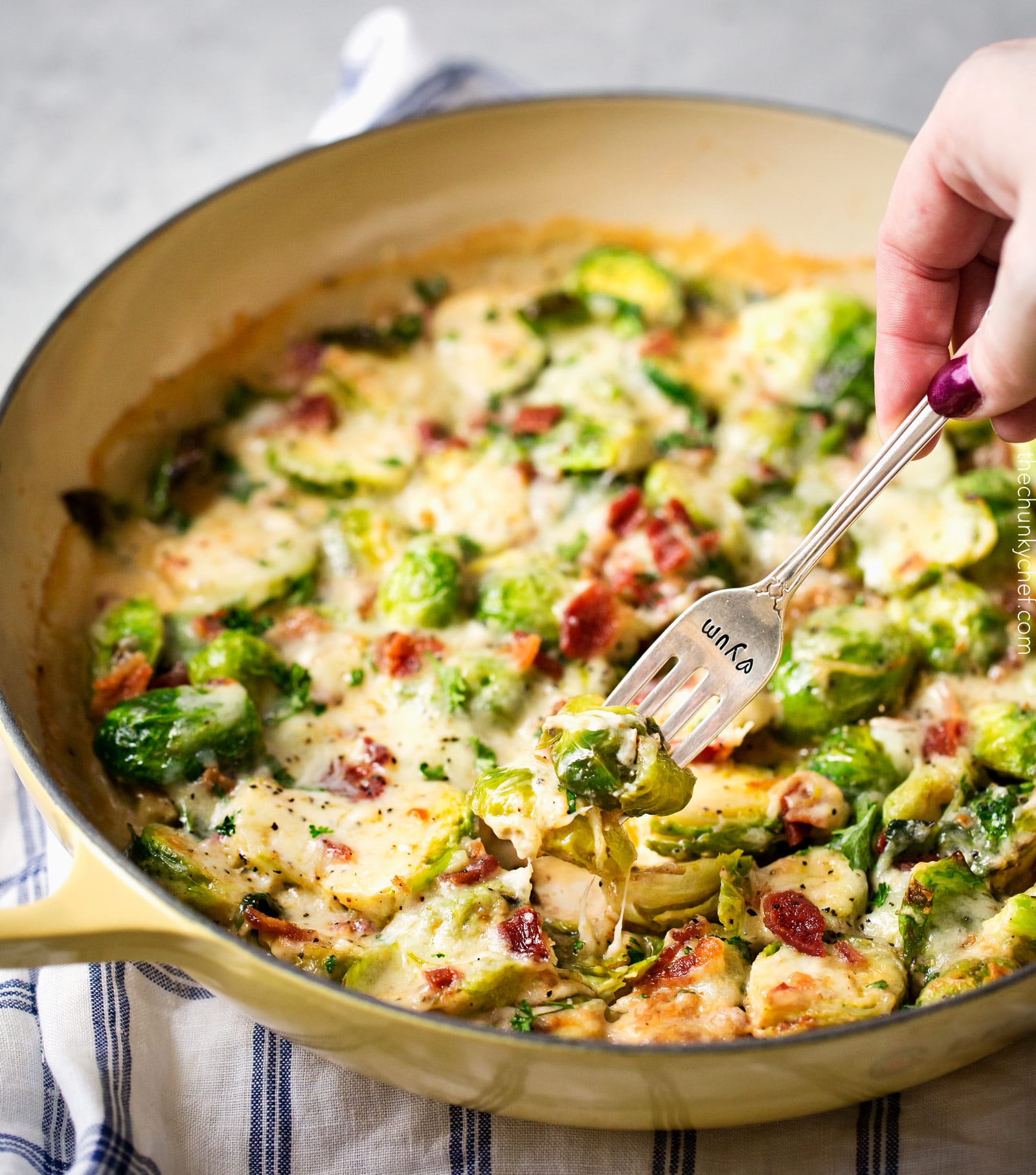 Cheesy Brussels Sprouts With Bacon The Chunky Chef