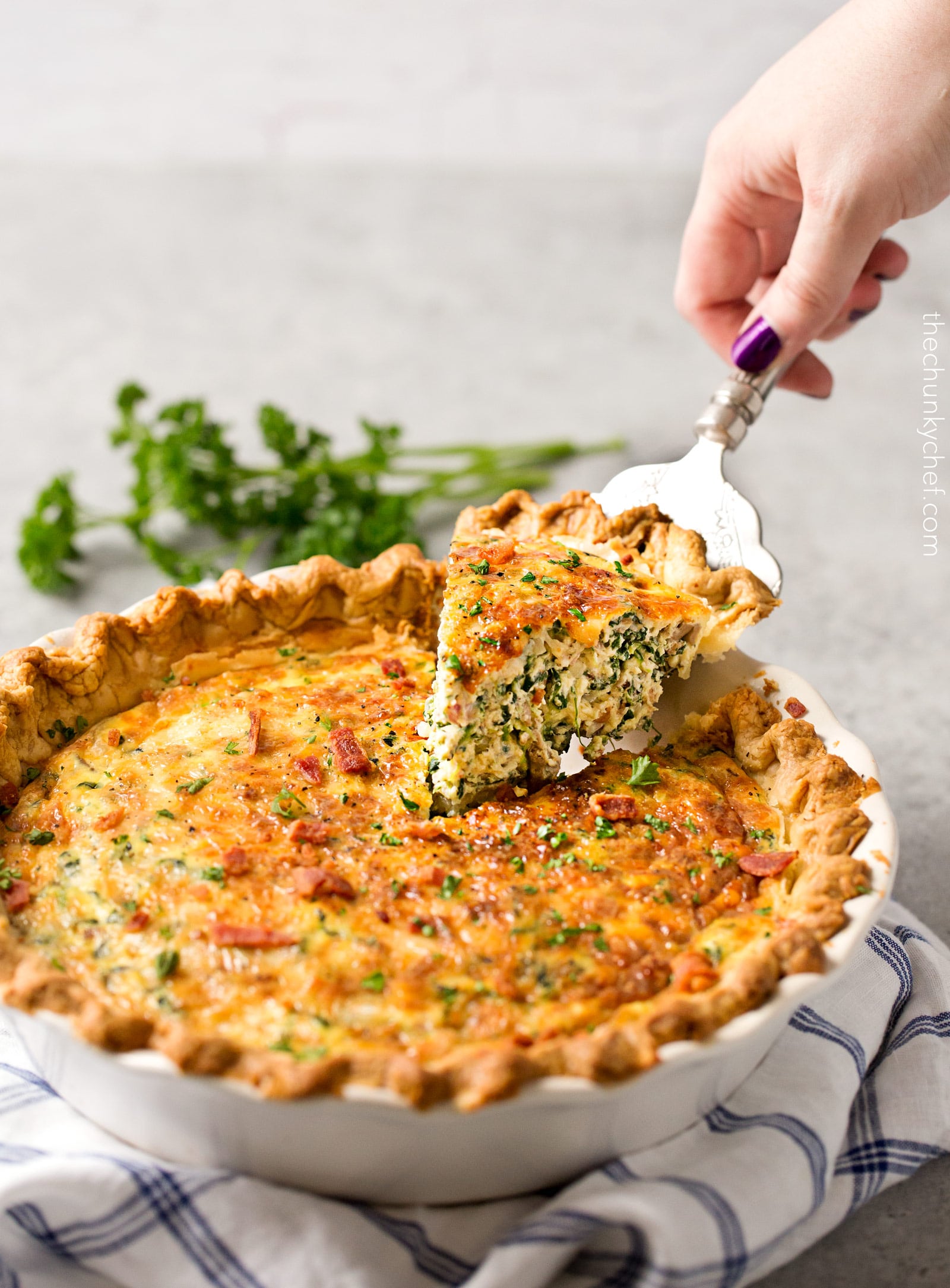 Basic Cheesy Spinach Quiche with Bacon - The Chunky Chef