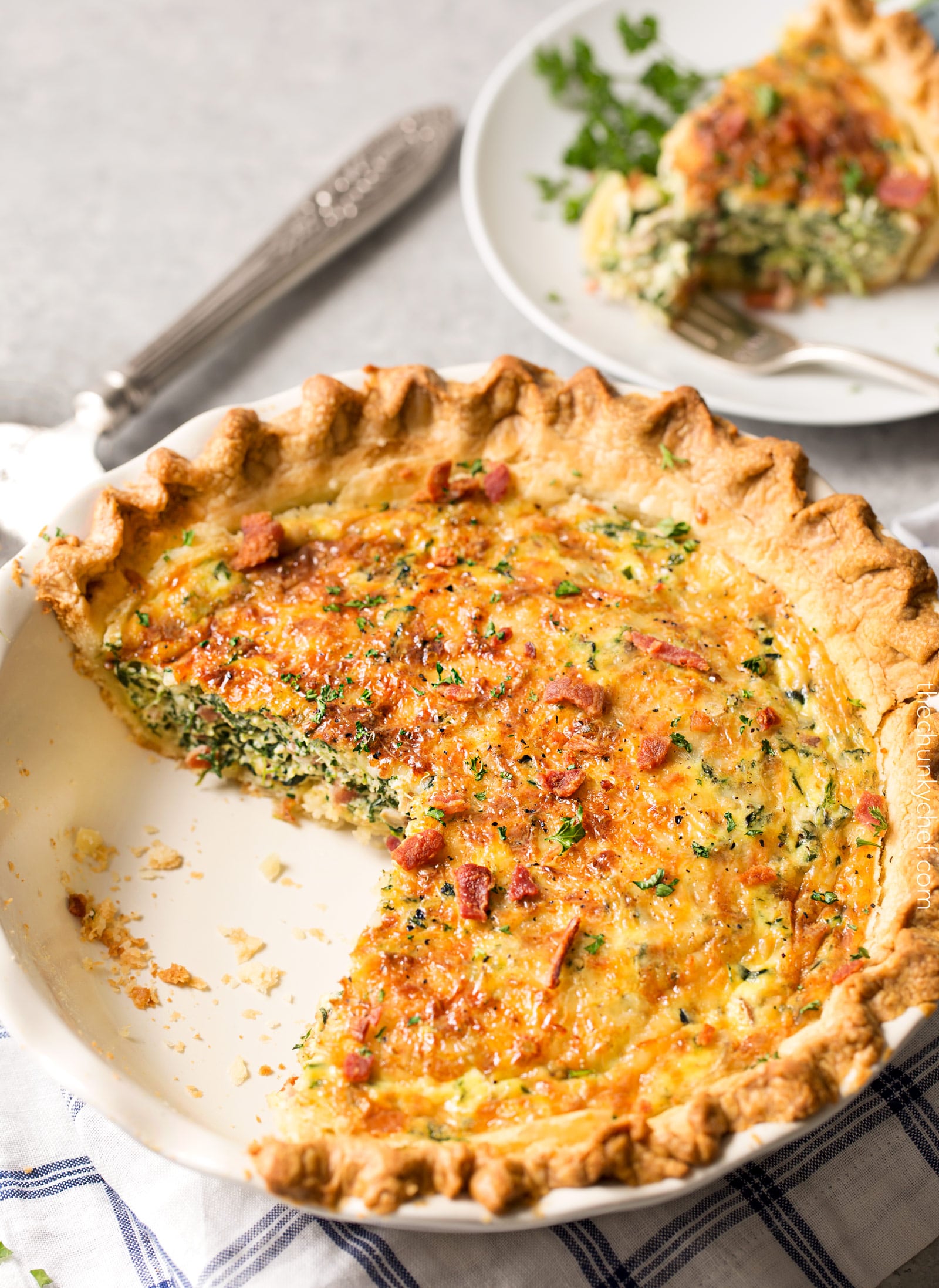 Basic Cheesy Spinach Quiche with Bacon - The Chunky Chef