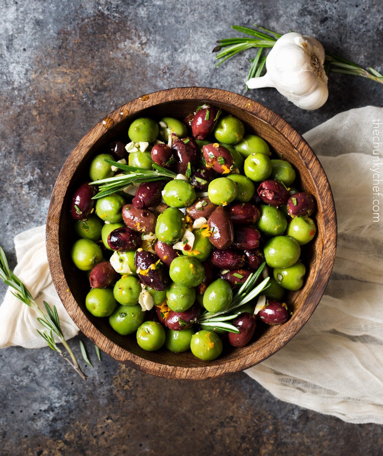 Easy Citrus Herb Marinated Olives - The Chunky Chef