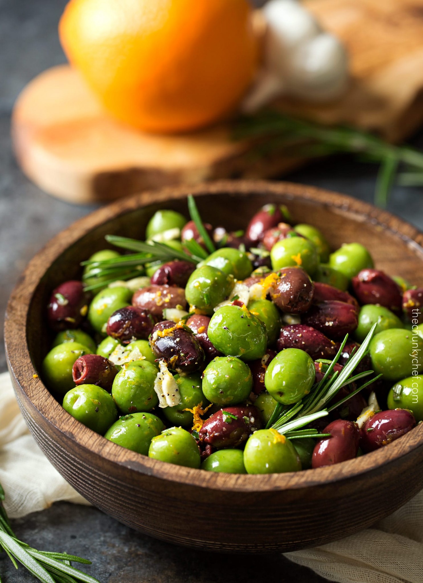 Easy Citrus Herb Marinated Olives - The Chunky Chef