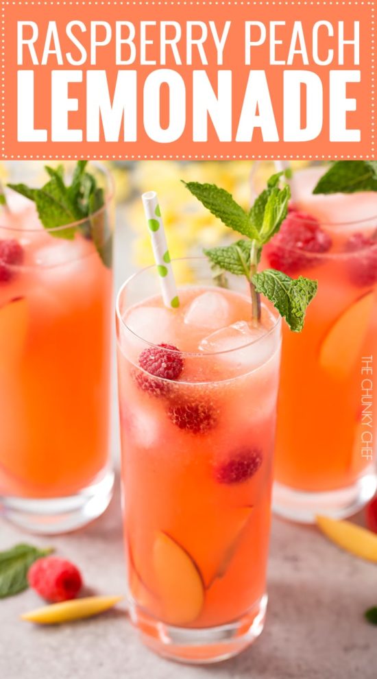 Homemade Raspberry Peach Lemonade - The Chunky Chef