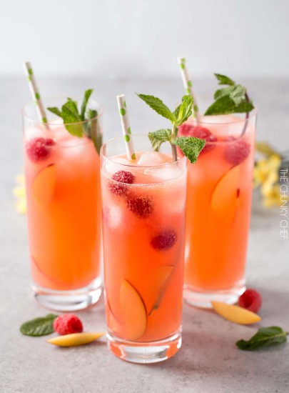 Homemade Raspberry Peach Lemonade - The Chunky Chef