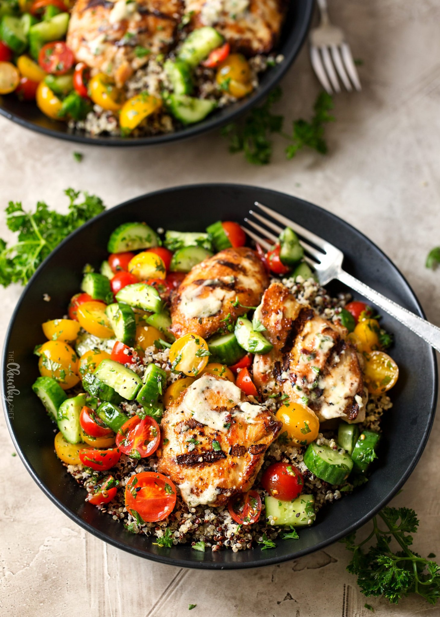 Tahini Marinated Chicken Buddha Bowl - The Chunky Chef