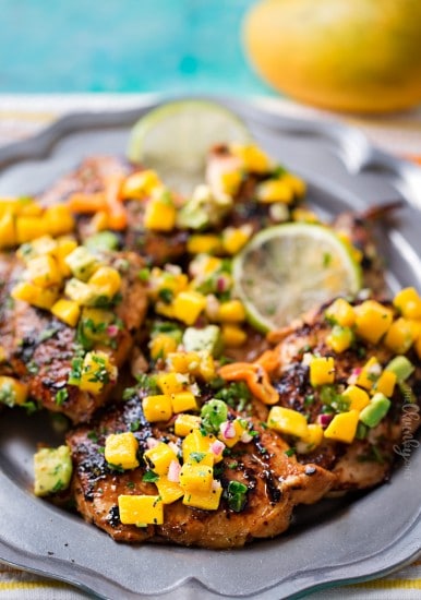 Jerk Chicken Thighs with Avocado Mango Salsa - The Chunky Chef