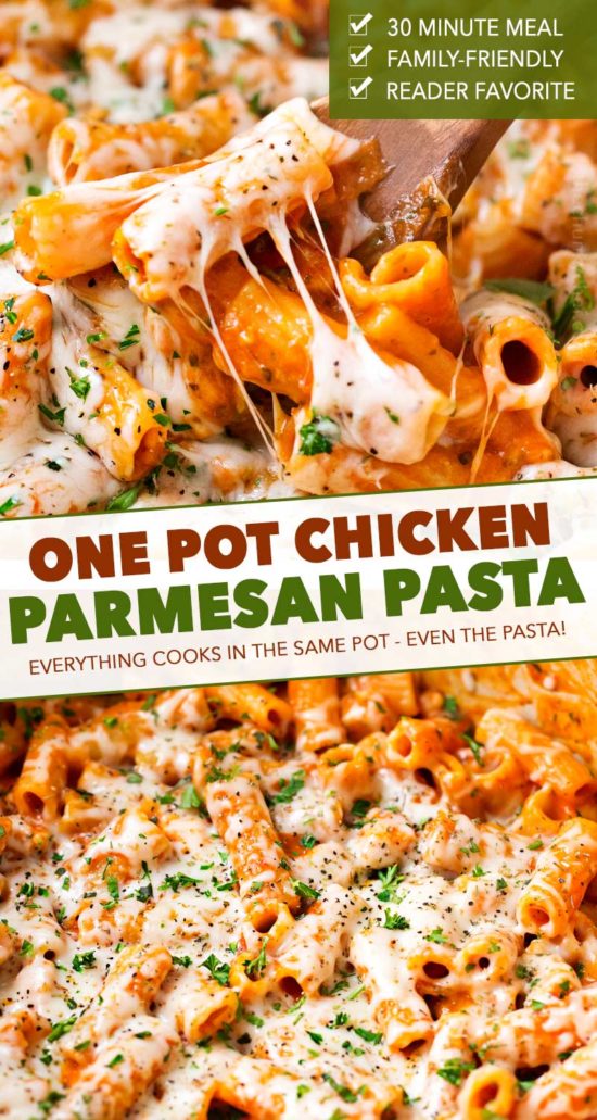 One Pot Chicken Parmesan Pasta - The Chunky Chef