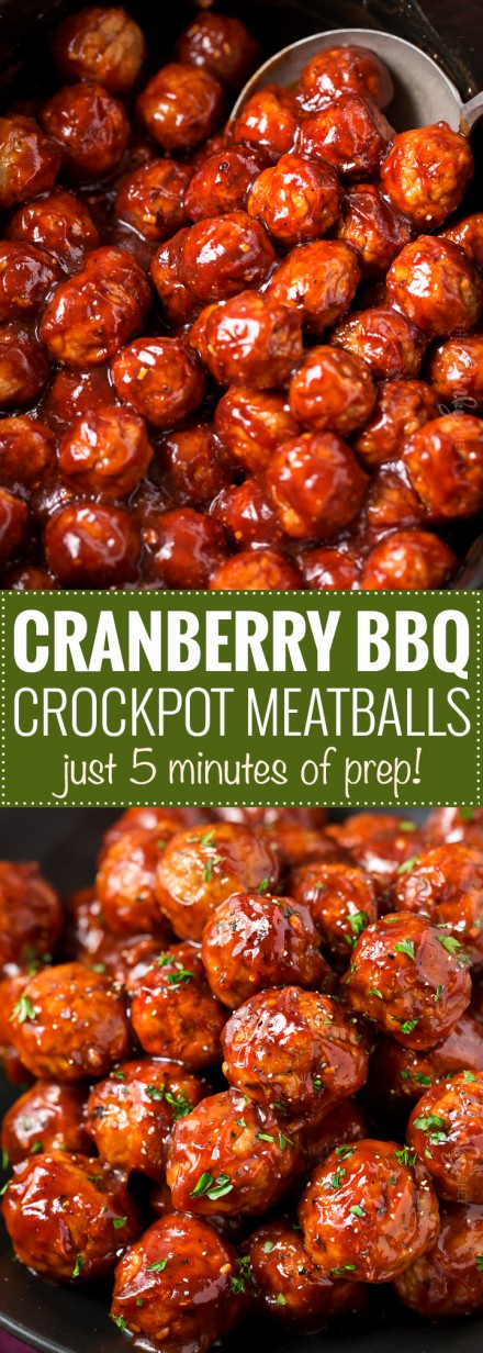 Cranberry BBQ Crockpot Meatballs - The Chunky Chef