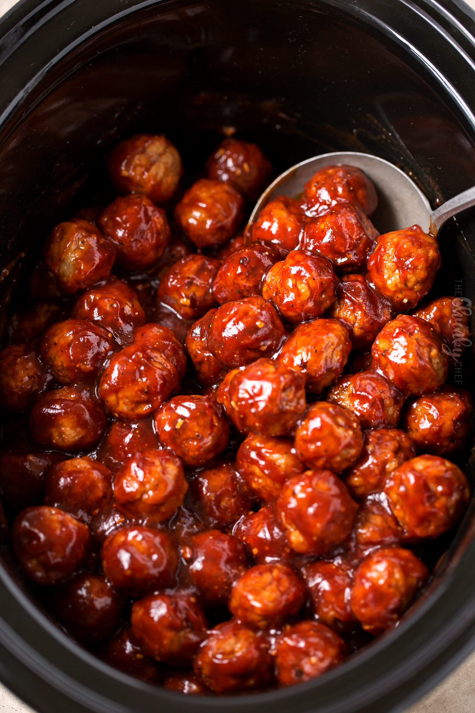 Cranberry BBQ Crockpot Meatballs - The Chunky Chef