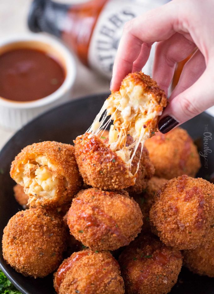 BBQ Pulled Pork Fried Mac and Cheese Bites - The Chunky Chef