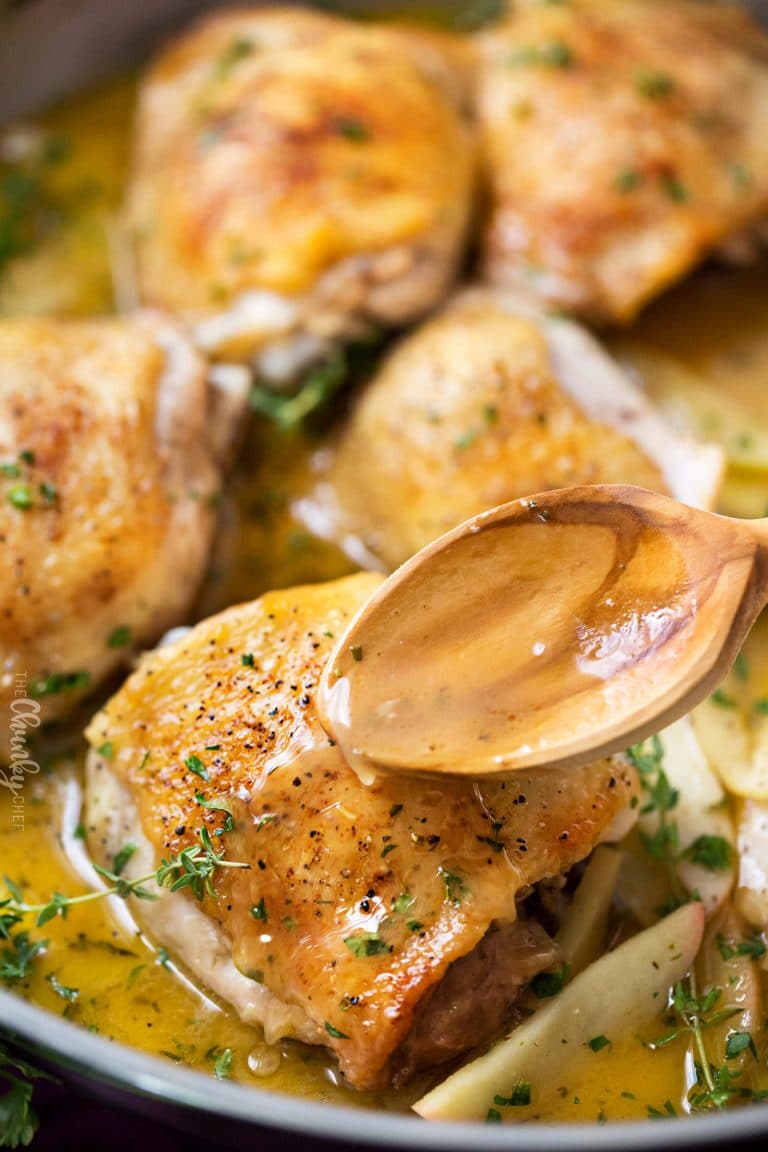 One Pan Apple Glazed Chicken Thighs - The Chunky Chef