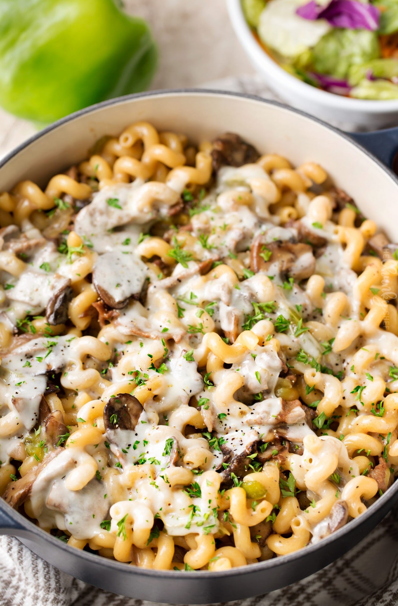 One Pot Philly Cheesesteak Pasta The Chunky Chef