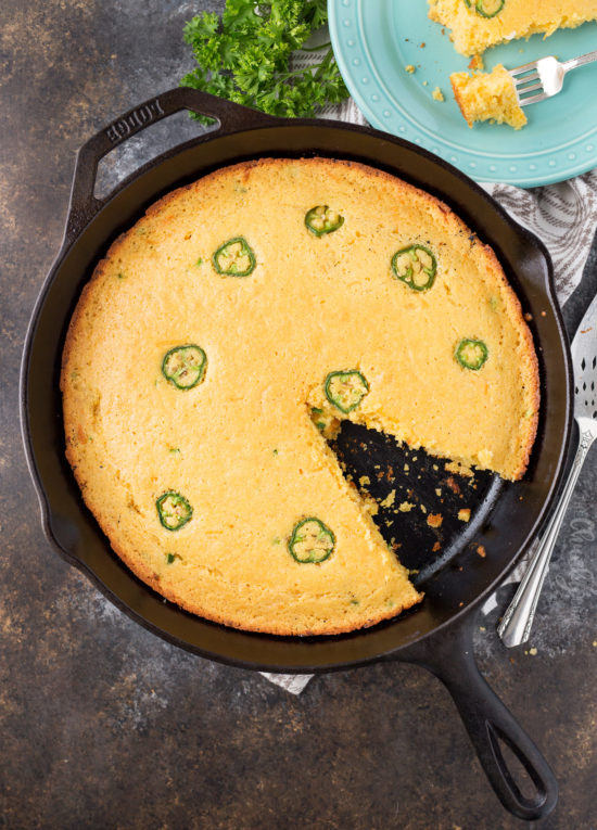 Skillet Jalapeno Cheddar Homemade Cornbread - The Chunky Chef