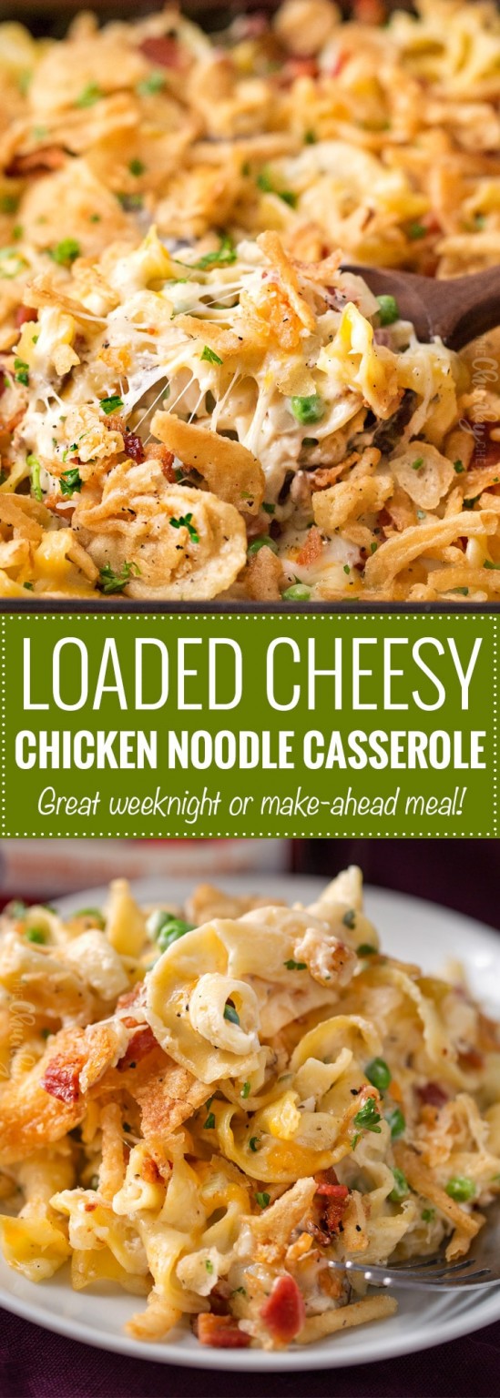 Loaded Cheesy Chicken Noodle Casserole - The Chunky Chef