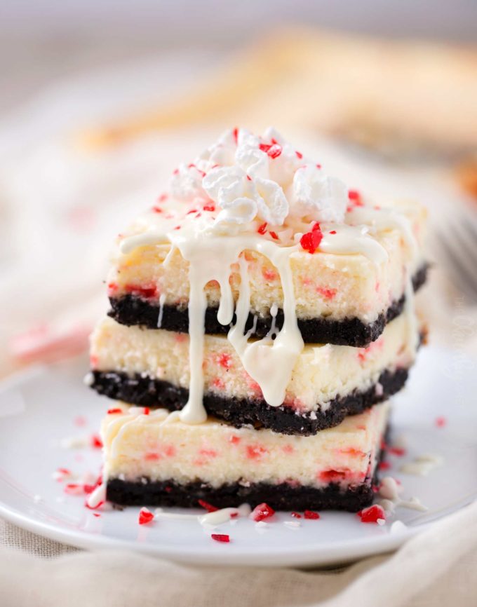 Peppermint White Chocolate Cheesecake Bars - The Chunky Chef