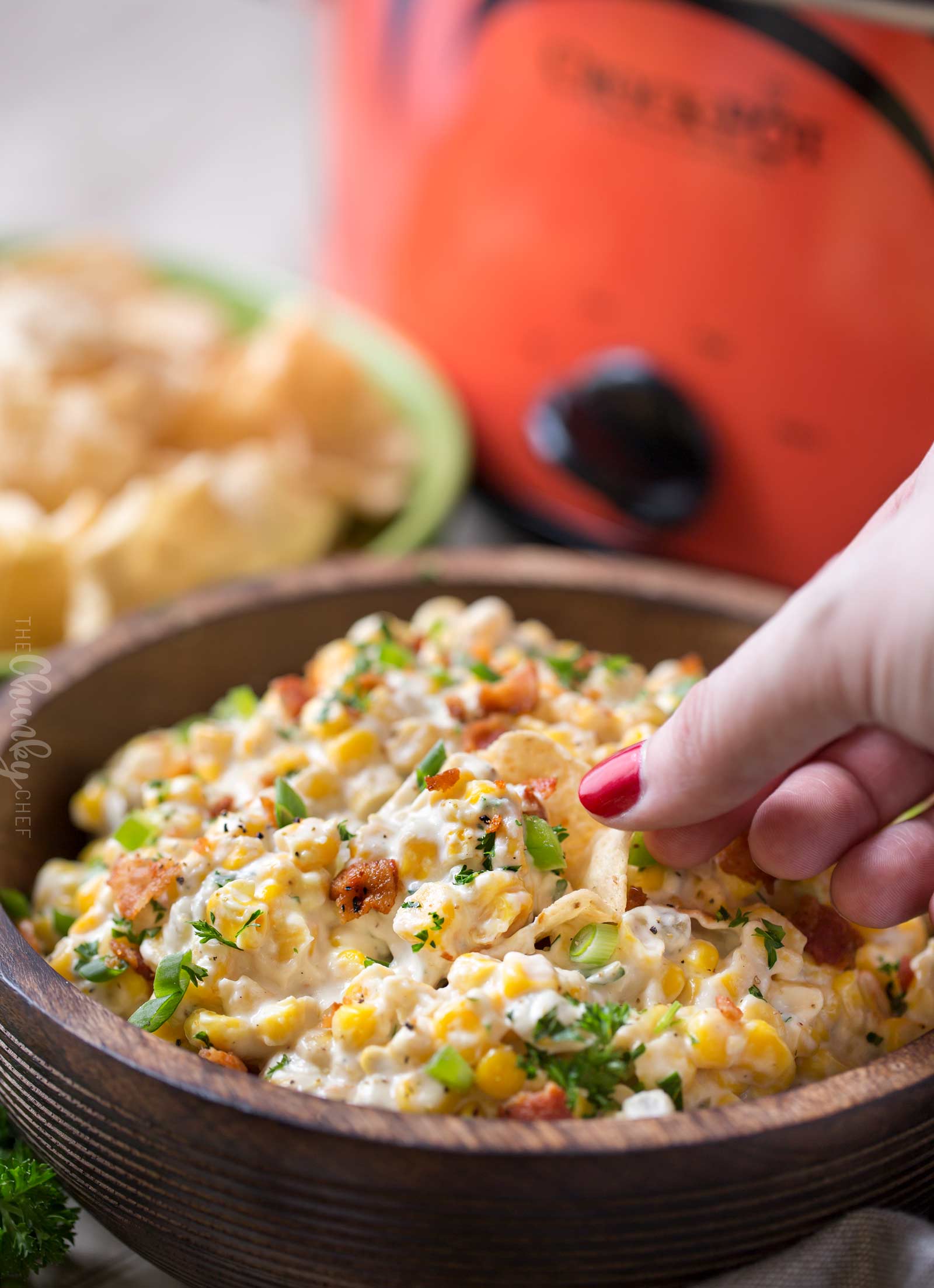 Slow Cooker Spicy Creamy Corn Dip - The Chunky Chef