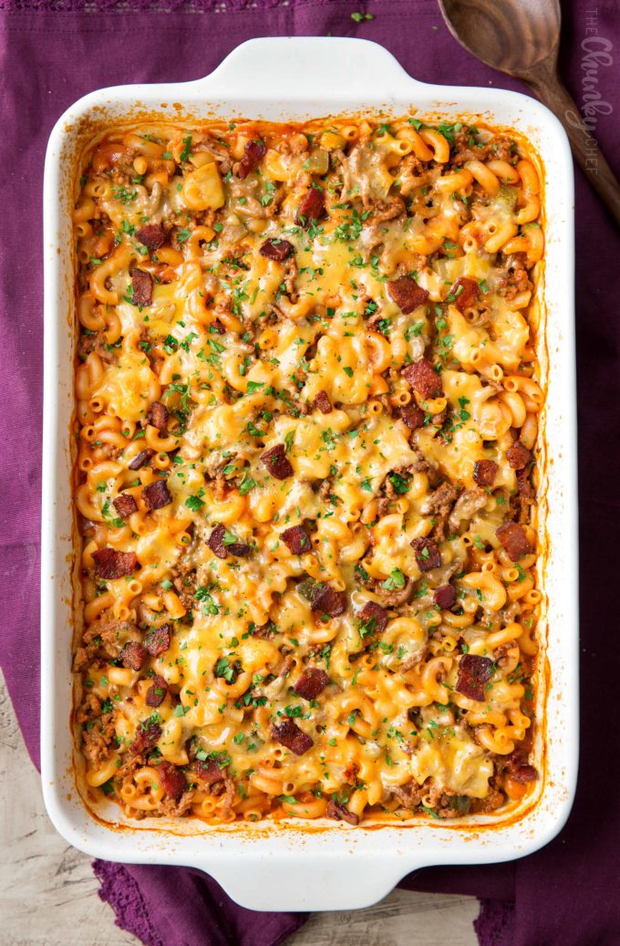 One Pan Bacon Cheeseburger Pasta Bake (No Boil) - The Chunky Chef