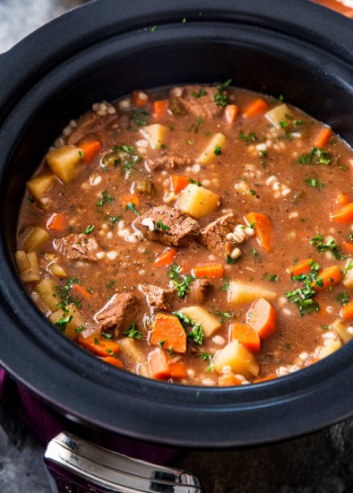 Crockpot Beef Barley Soup - The Chunky Chef