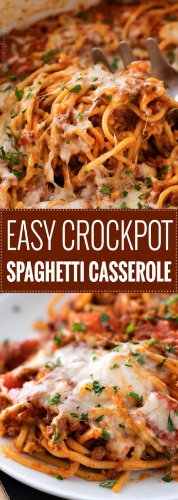 Easy Crockpot Spaghetti Casserole - The Chunky Chef