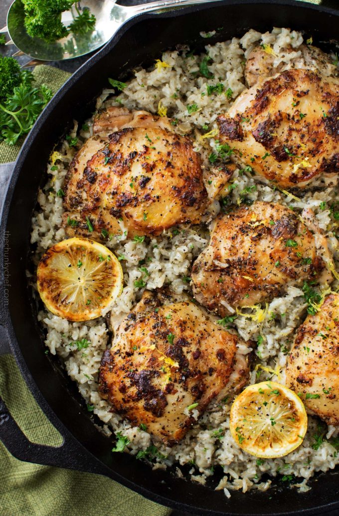 One Pan Greek Lemon Chicken and Rice - The Chunky Chef