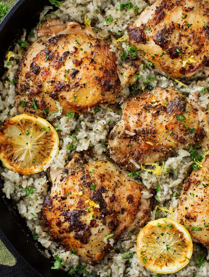 One Pan Greek Lemon Chicken and Rice - The Chunky Chef