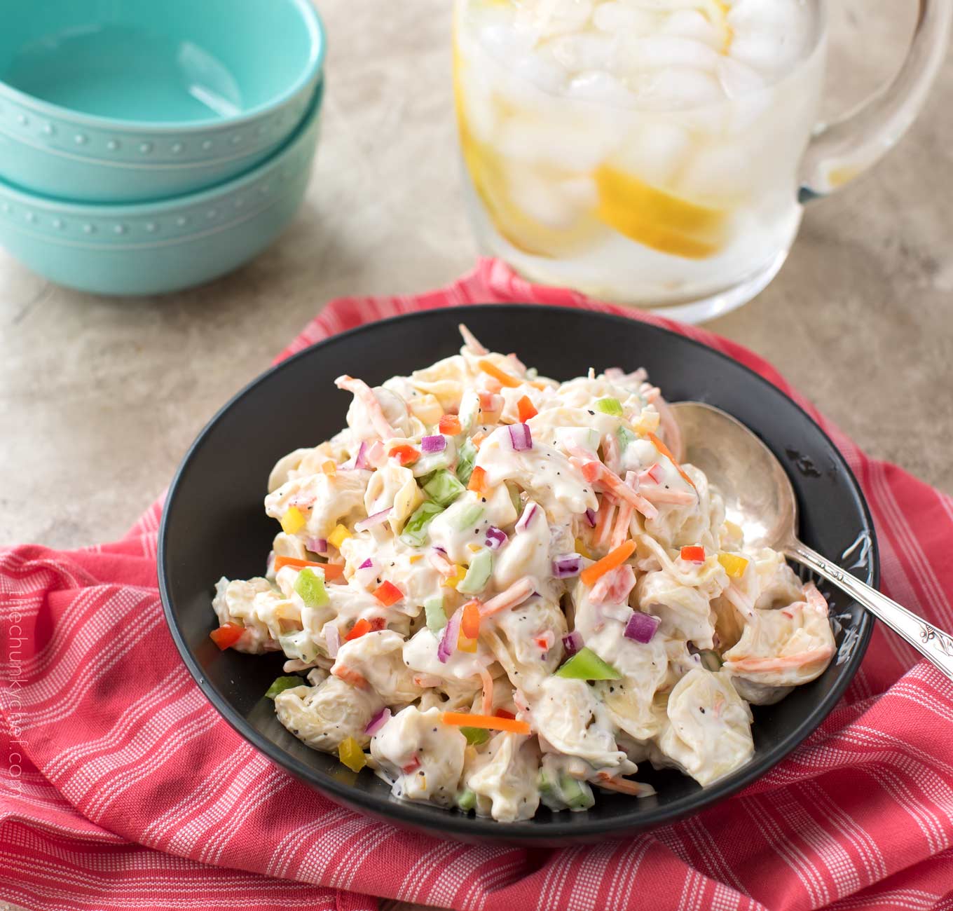 Creamy Rainbow Tortellini Salad - The Chunky Chef