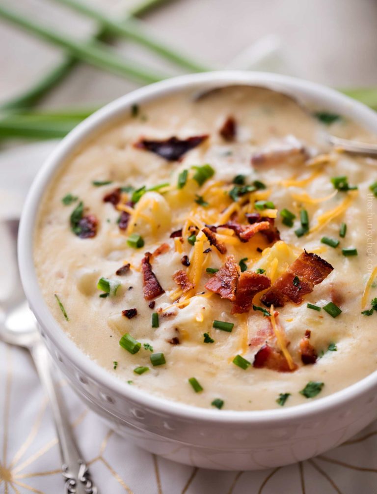 Skinny Crockpot Loaded Potato Soup - The Chunky Chef