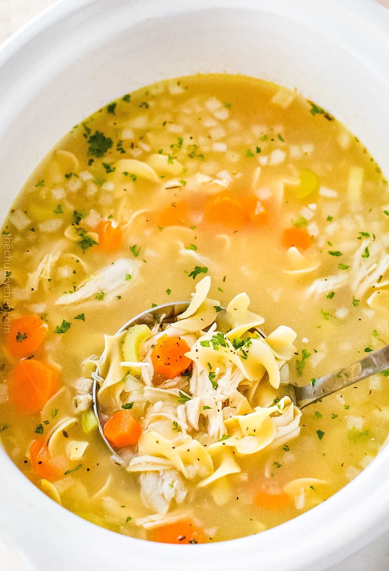 Homemade Crockpot Chicken Noodle Soup - The Chunky Chef