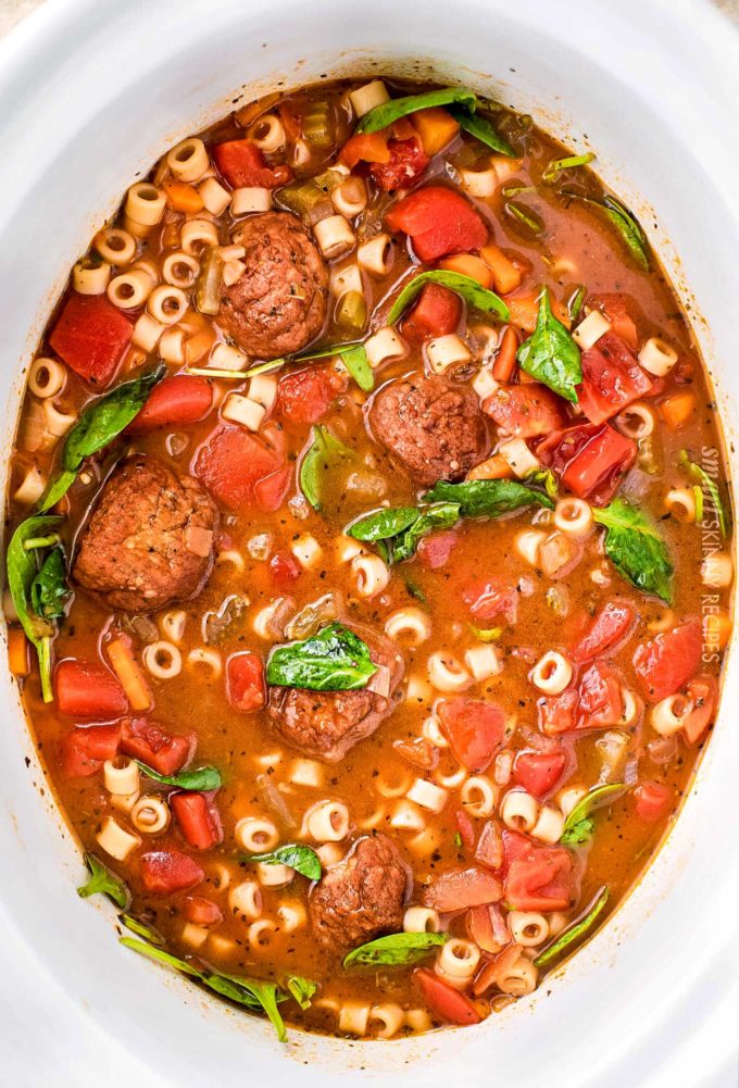 Italian meatball soup in crockpot