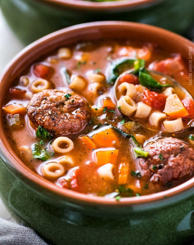 Bowl of hearty Italian meatball soup