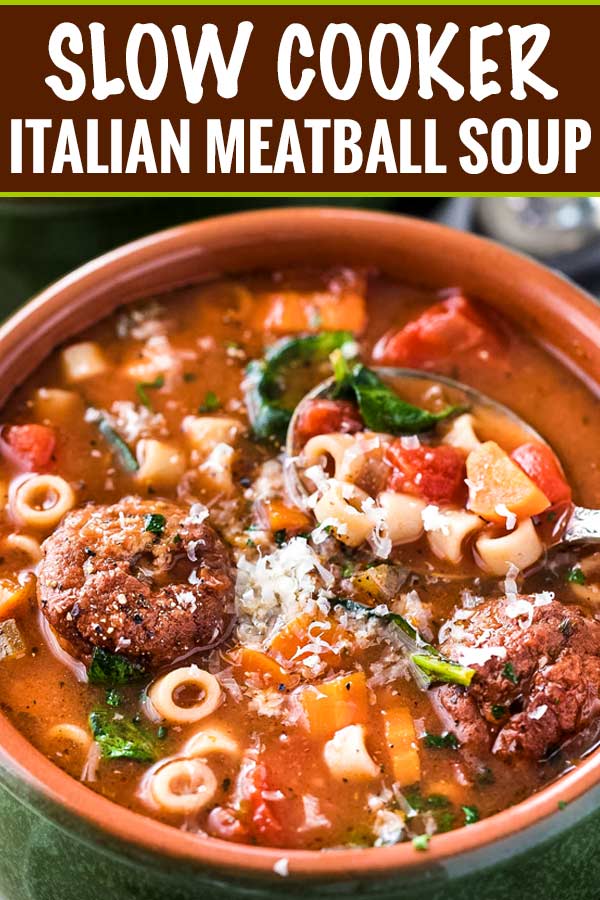 This Slow Cooker Italian Meatball Soup is hearty, easy, and incredibly satisfying!  You'll never guess it's only 4 smart points per serving. #italian #meatball #soup #slowcooker #crockpot #weightwatchers #smartpoints #comfortfood