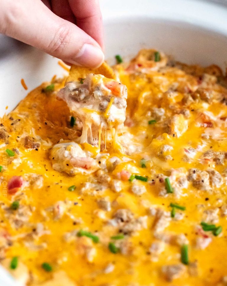 Cheesy Crockpot Sausage Rotel Dip The Chunky Chef 4371