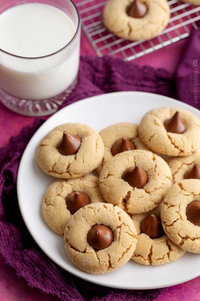 Plate of peanut butter blossoms cookies