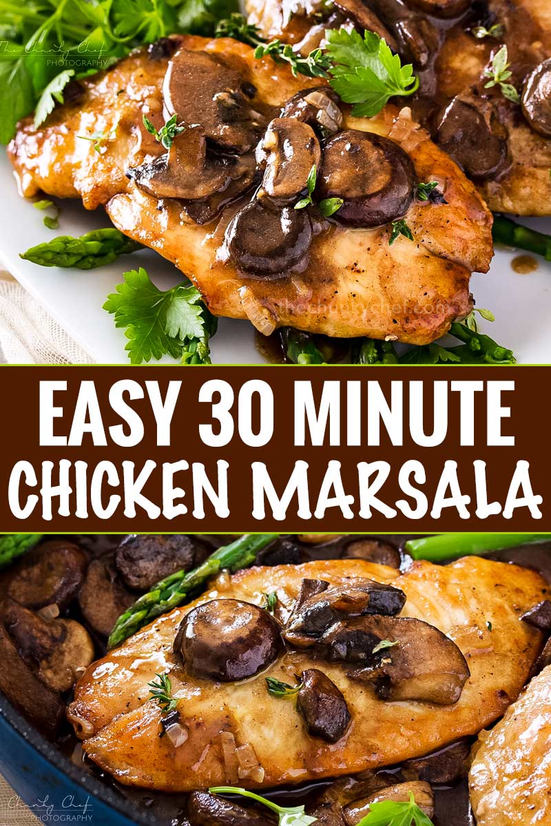 Chicken marsala is a one pot, 30 minute meal made with golden brown pan fried chicken cutlets, savory mushrooms and a rich marsala wine sauce! #chickenmarsala #italian #chickendinner #chicken #onepot #onepan #30minutemeal #easyrecipe