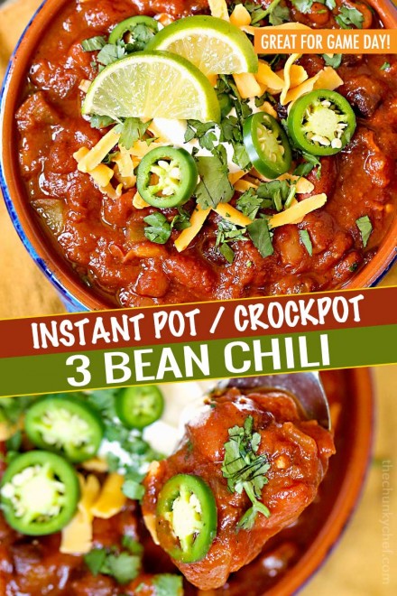 Instant Pot 3 Bean Vegetarian Chili (Game Day Ready) - The Chunky Chef